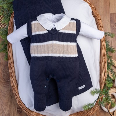 Saída de Maternidade Anderson - Azul Marinho Manta Luxo